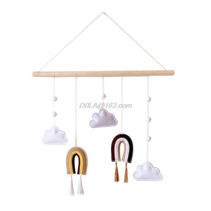 Decoración de madera para colgar en la pared, nube, fieltro arcoíris, adornos artísticos para la pared, para el hogar, dormitorio infantil: Marrón