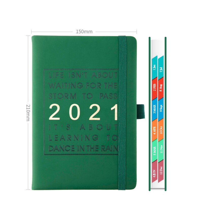 400 sider dagsorden jan-dec engelsk sprog tykkere notesbog  a5 læder blødt cover skoleplanner effektivitetsdagbog: Grøn