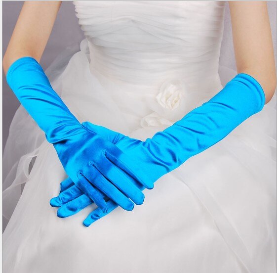 Guantes dorados de 38cm para mujer, 20 colores, para actuación de baile, largos, plateados, a la , para y noche, 10 unidades,: Skyblue