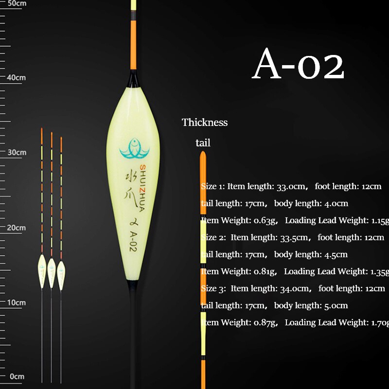 Boya de pesca de agua dulce, 3 unidades/lote, Boya de pesca con gran flotabilidad, accesorios de pesca: A-02 3pieces