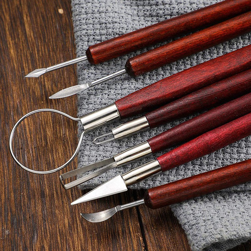 ! Juego de esculpir arcilla con mango de madera, herramientas para esculpir arcilla, bricolaje, tallado de doble cara, 11 piezas