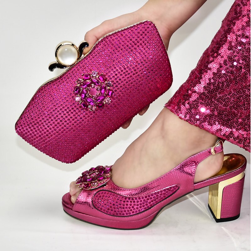 Italienisch Italien High Heels Frauen Hochzeit Schuhe Italienische Schuhe mit Passenden Taschen Italienischen Damen Schuhe und Taschen Zu Entsprechen set: Fuchsia / 8.5