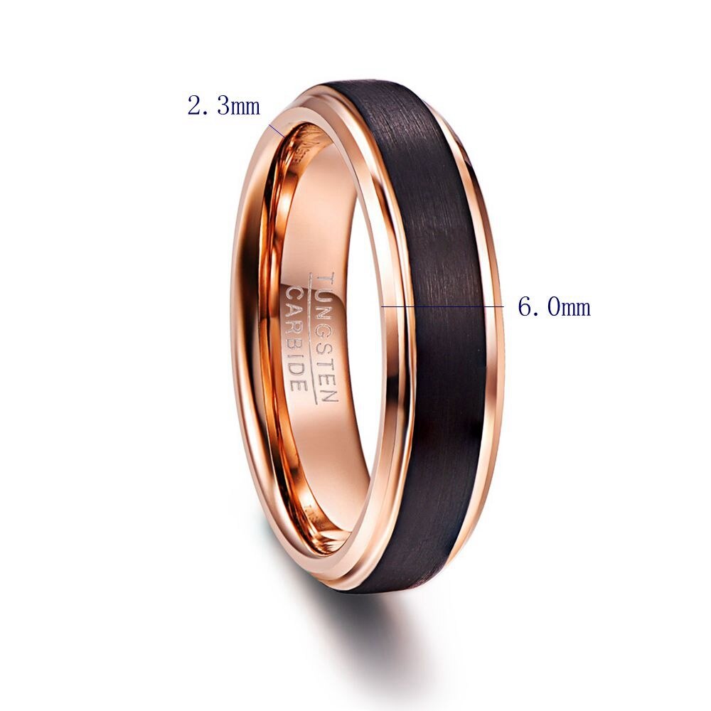 6mm couleur noire or rose à l'intérieur des hommes anneaux 100% carbure de tungstène bandes de mariage multi-taille anneau bijoux pour homme