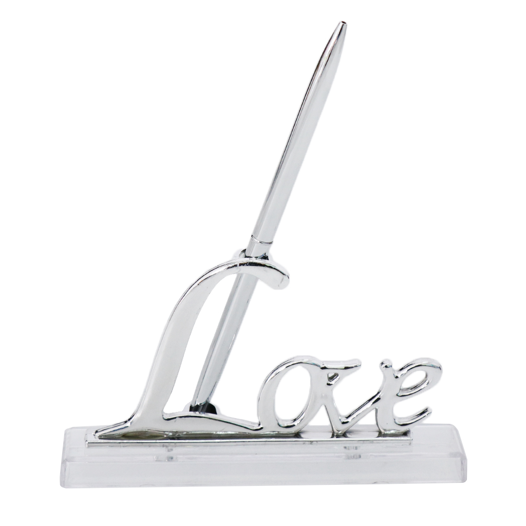 Bryllup underskrivning pen med belagt metal kærlighed holder fest pen sæt: Sølv