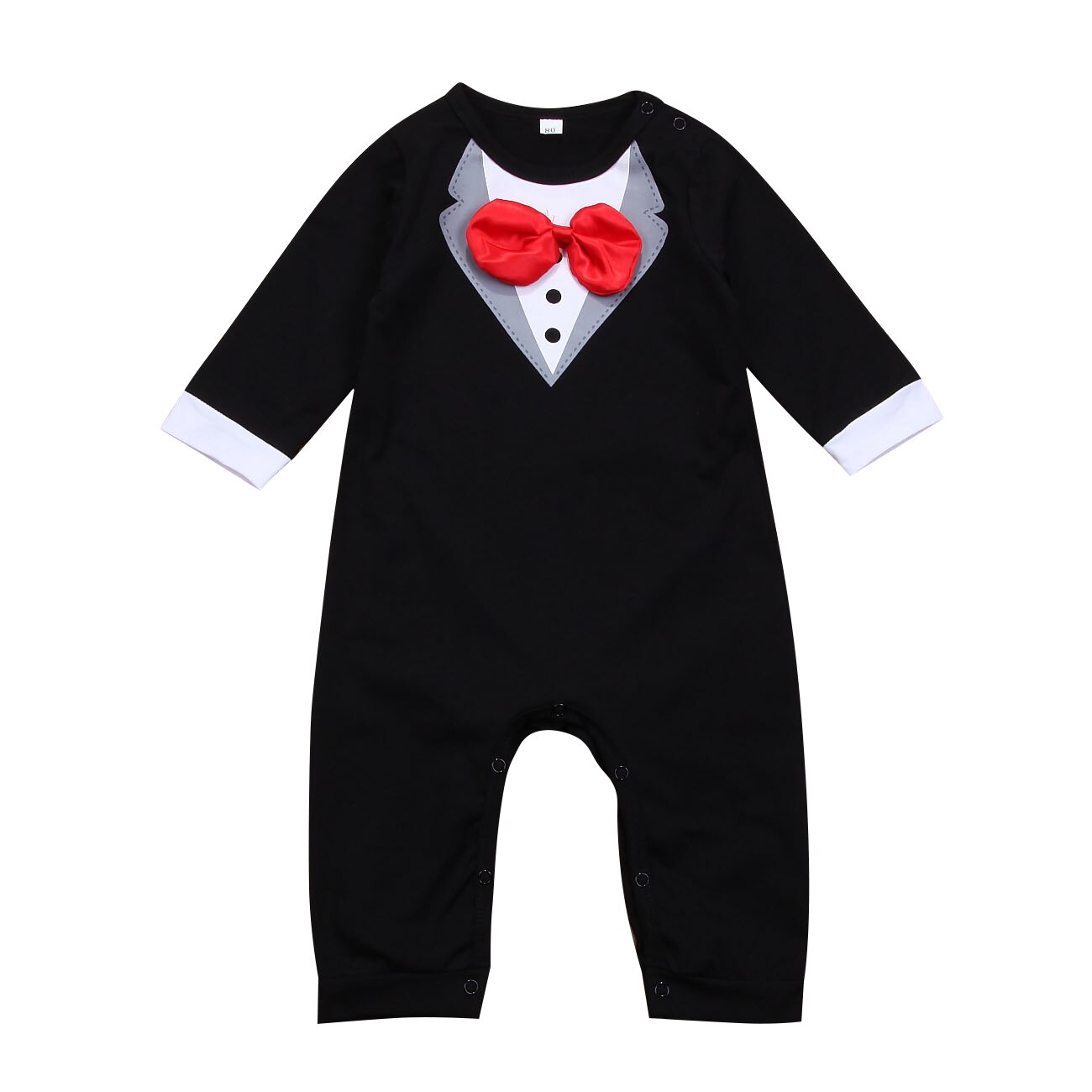 Macacão infantil com laço para meninos, roupa de bebê recém-nascido, macacão de algodão de manga longa para aniversário de casamento, roupas para meninos: Black / 6 m