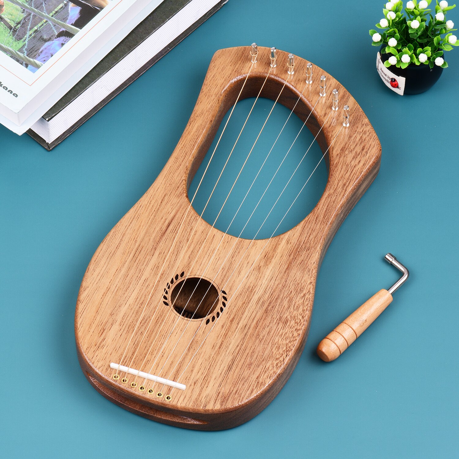 7-String Lier Harp Oude Stijl Lyres Terminalia Hout String Instrument Met String Set Stemsleutel Schoonmaakdoekje 2 stuks Picks