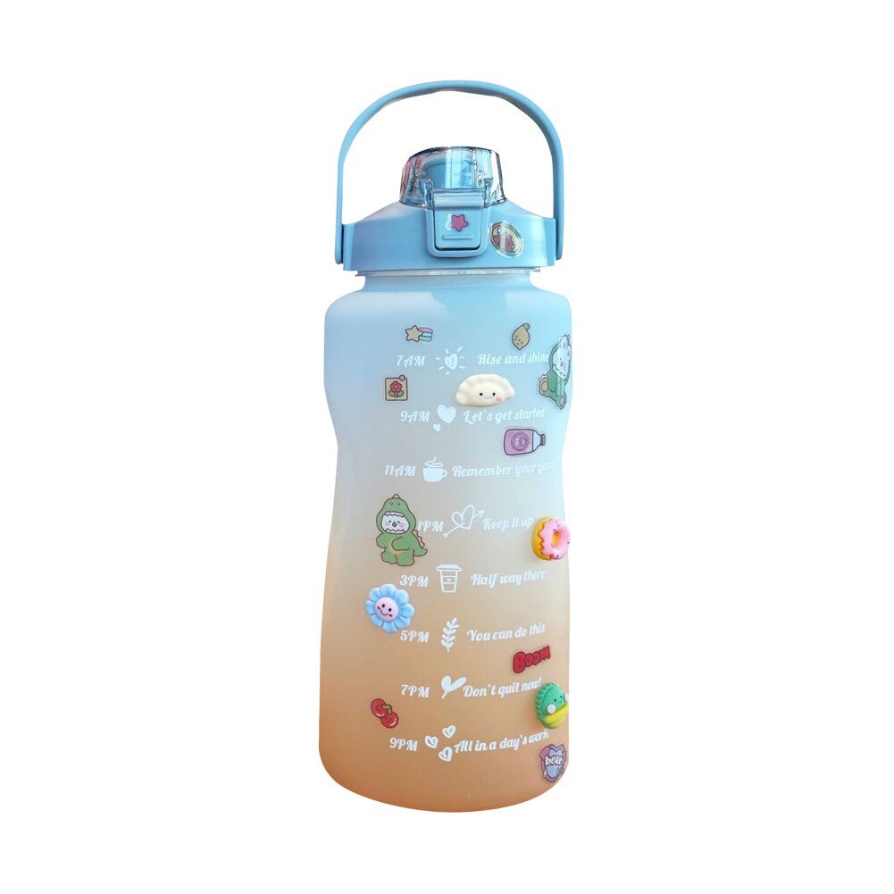 2L Draagbare Grote Capaciteit Waterfles Tijd Marker Lekvrije Bpa Frosted Cup Voor Outdoor Sport Drinken Fles met Stro: Blauw