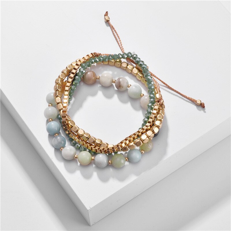 Jewelry 4 Layers Stacked Beaded Bracelets Set Stackable Natural Stone Chain Link Bracelet: amazon beads