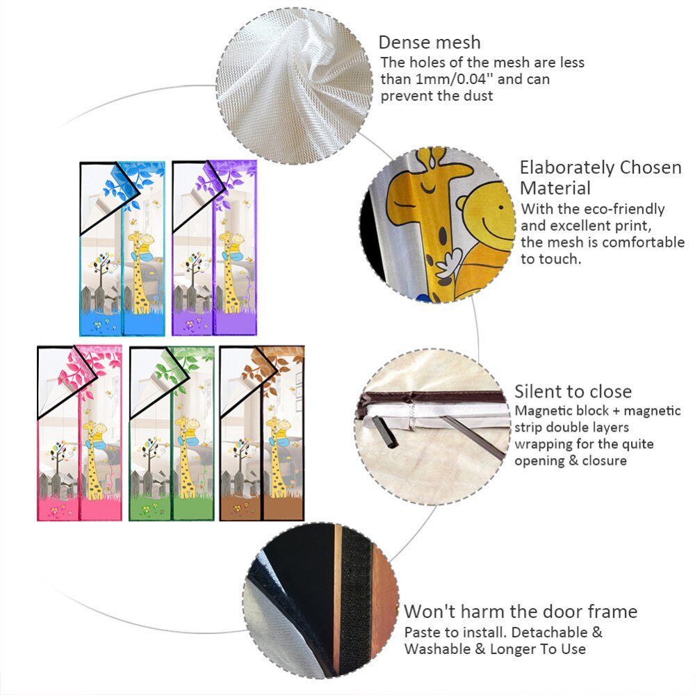 Schattige giraf anti-muggen dichter stofdicht magnetisch gordijn klittenbandsluiting deurgordijn zomer slaapkamer transparant gordijn