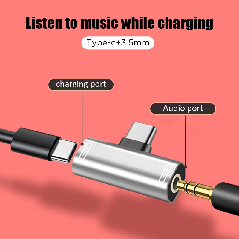 Audio T-Vorm Type C Naar 3.5Mm Koptelefoon Jack + Type C Lading Jack Adaptador Telefoon Accessoires Type C adapter Voor Xiaomi Huawei