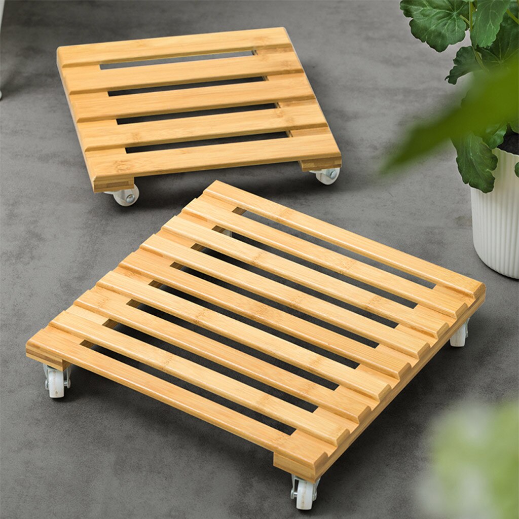 Plant Stand Bamboe Beweegbare Plant Pot Trolley Lade Vierkante Universele Wiel Ingemaakte Chassis Base Vaas Bamboe Lade 2.19
