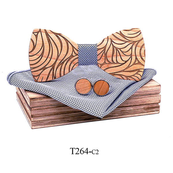 Men Wooden bow tie set Handkerchief Cufflinks wood bowtie wedding tie corbata Wooden Ties Gravata set gentlemen wear: T264-C2