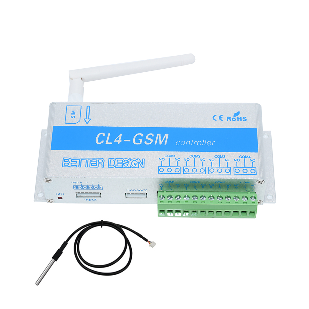 Télécommande GSM SMS 4 canaux, commutateur relais CL4-GSM, prise en charge de la température et de l&#39;humidité, alarme