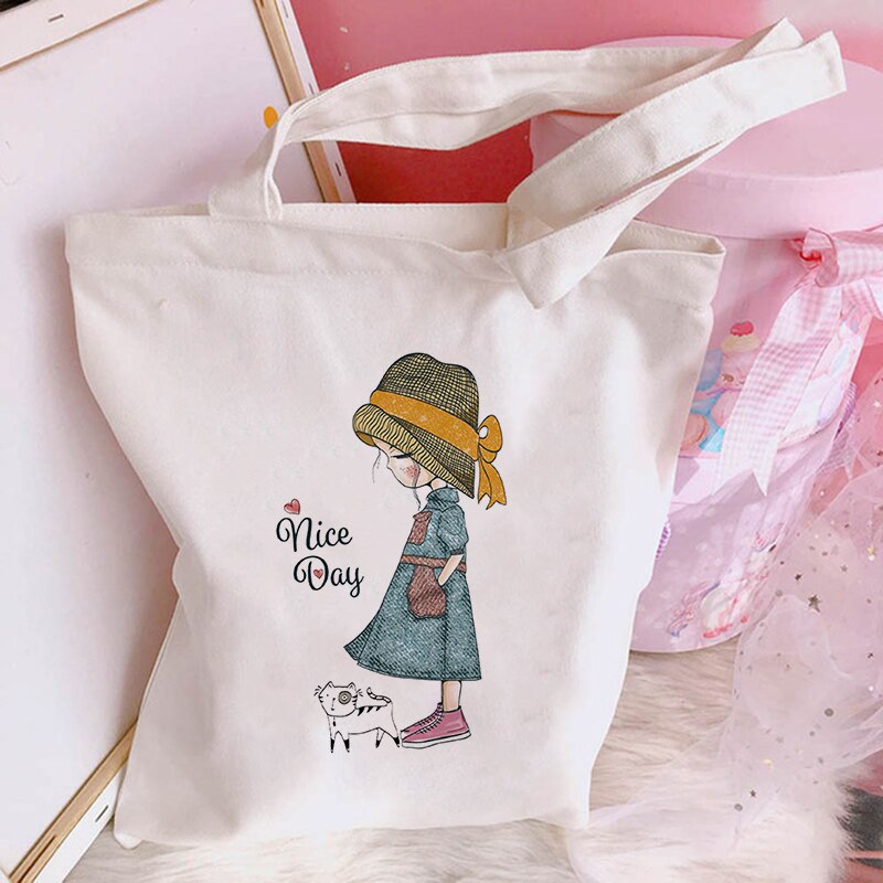 Harajuku Schoudertassen Zomer Mode Cartoon Fun Vrouwen Leuke Ulzzang Print Leuke Casual Canvas Messenger Bag: B0630-TBWH-M