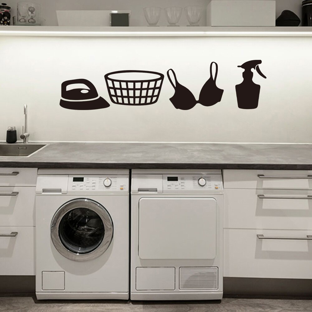 Buanderie Lessive Laundry Room Reminder Washing Quotes Signs Wall Sticker Decoration for Washing Utility Room Removable Decals
