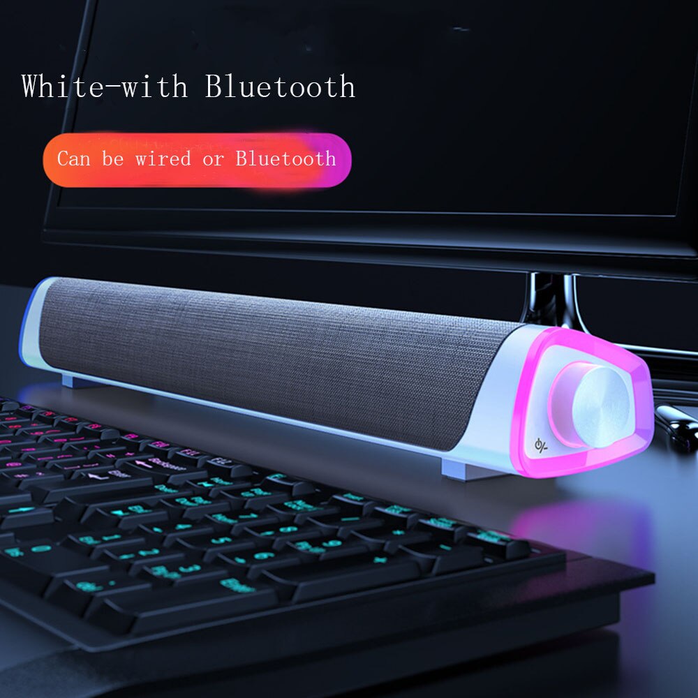 3D Computer Speakers Bluetooth 5.0 Wired Loudspeaker Surround Soundbar Speaker Stereo Subwoofer Sound bar for Laptop Notebook PC: Bluetooth white