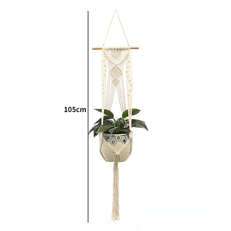 Tuinplant Hangmanden Bloempot Handgemaakte Macrame Geknoopt Touw Bloempot Boheemse Stijl voor Thuis Balkon Decoratie: WHITE
