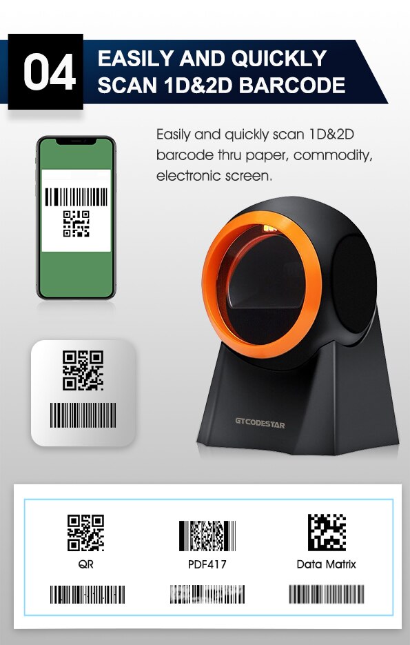Supermarkt Auto Scan Desktop Usb 2D Qr Bar Code Reader Barcode Scanner Qrcode Scanners GT-8800E