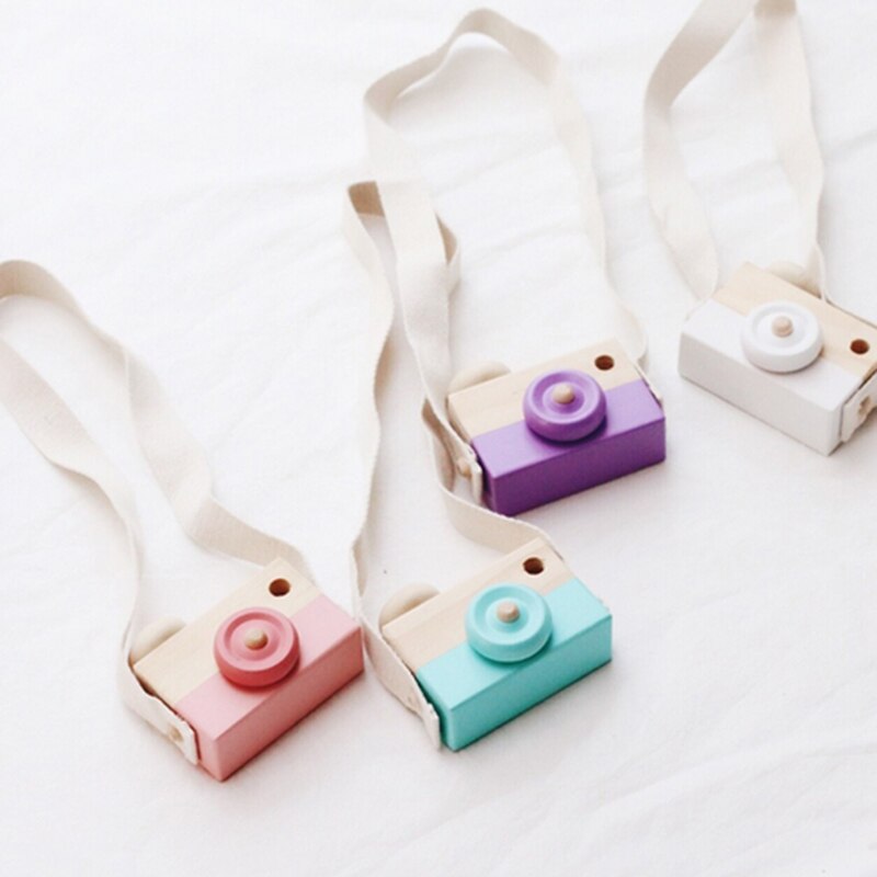 Mini Wooden Toy Camera Baby Kids Neck Hanging Camera Photography Prop Decoration Children Playing House Decor Toy