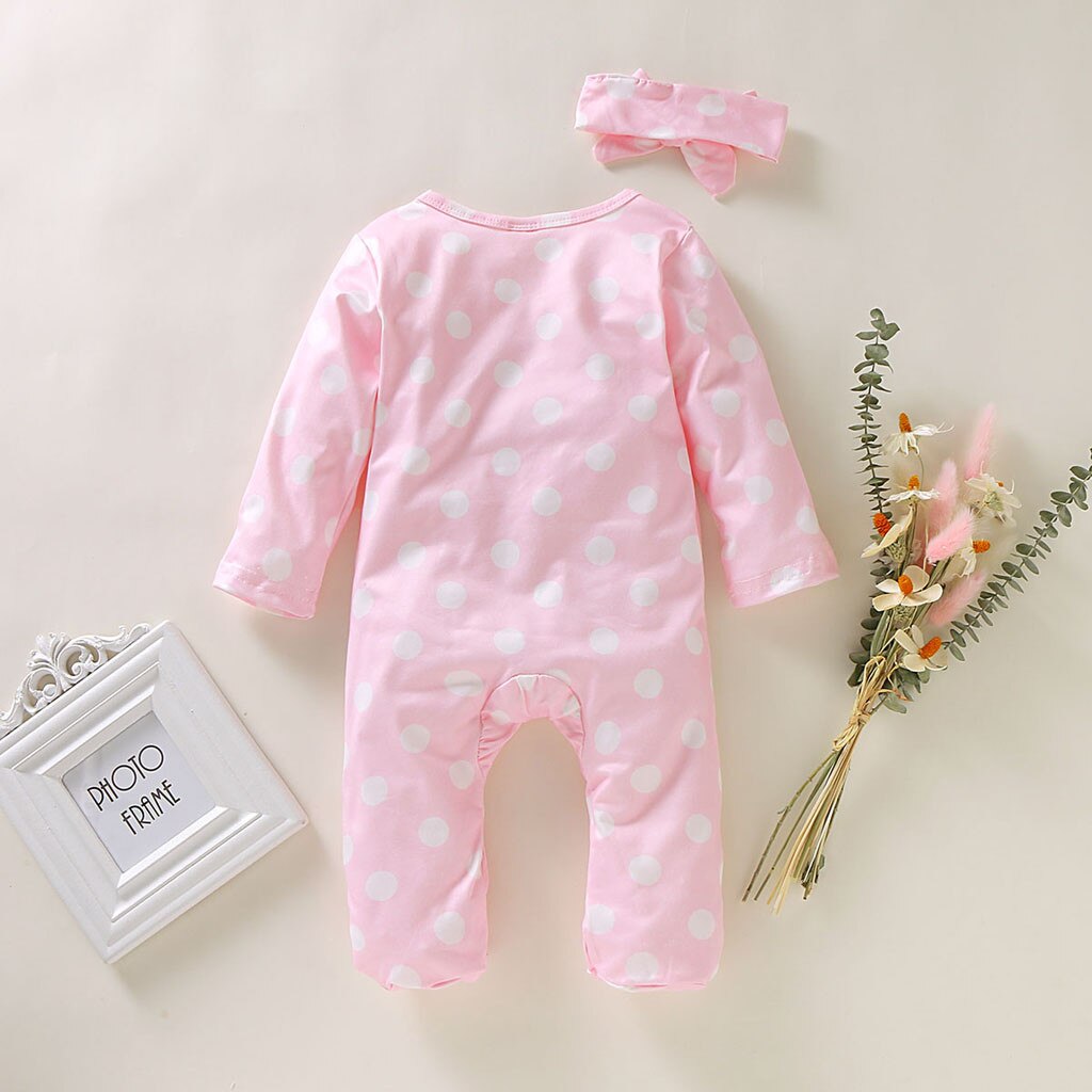 Leuke Pasgeboren Baby Baby Meisje Jongen Jumpsuit Betaalde Sleeper Dot Print Romper Hoofdband Baby Kleding Jumpsuit Outfits Playsuit Set