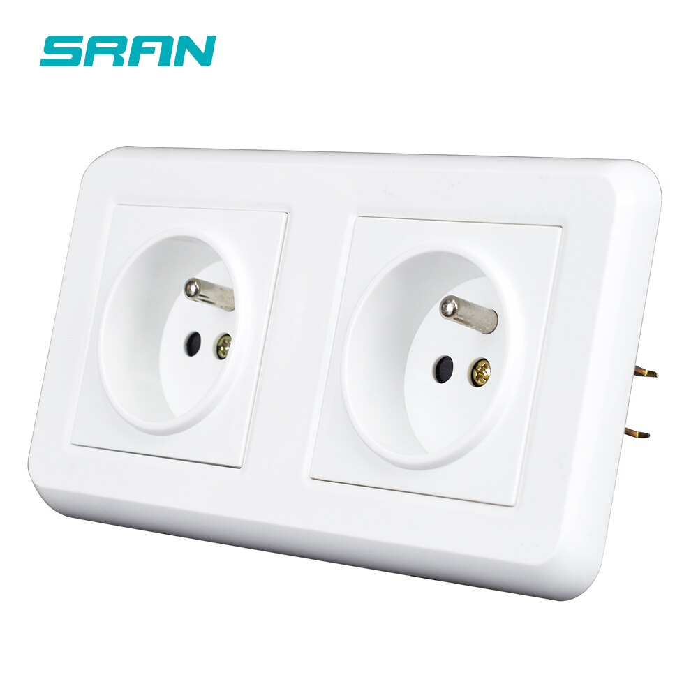 Sran dubbelram eluttag frankrike ,16a 250v vit pc panel 151mm*82mm med järnplatta och järnklo vägguttag eu