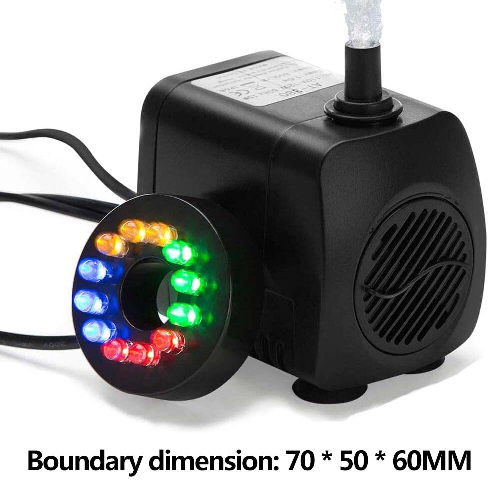 15w multifunctionele aquariumfonteinpompen, praktische klassieke visvijverdompelpomp met 12 led-lampjes, eu-stekker