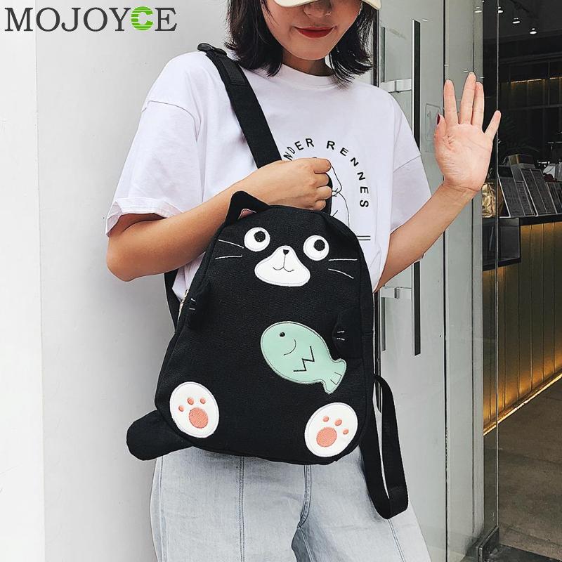 chat impression sacs d'école pour adolescentes voyage sac à dos femmes toile épaule haut-poignée sacs mochila feminina