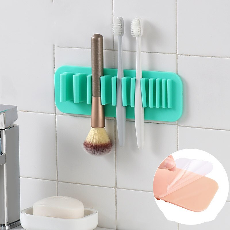 Silicone Makeup Brush Holder Wall-Mounted Soft Durable Reusable Convenient Easy Operation Suit for Bathroom Bedroom G10