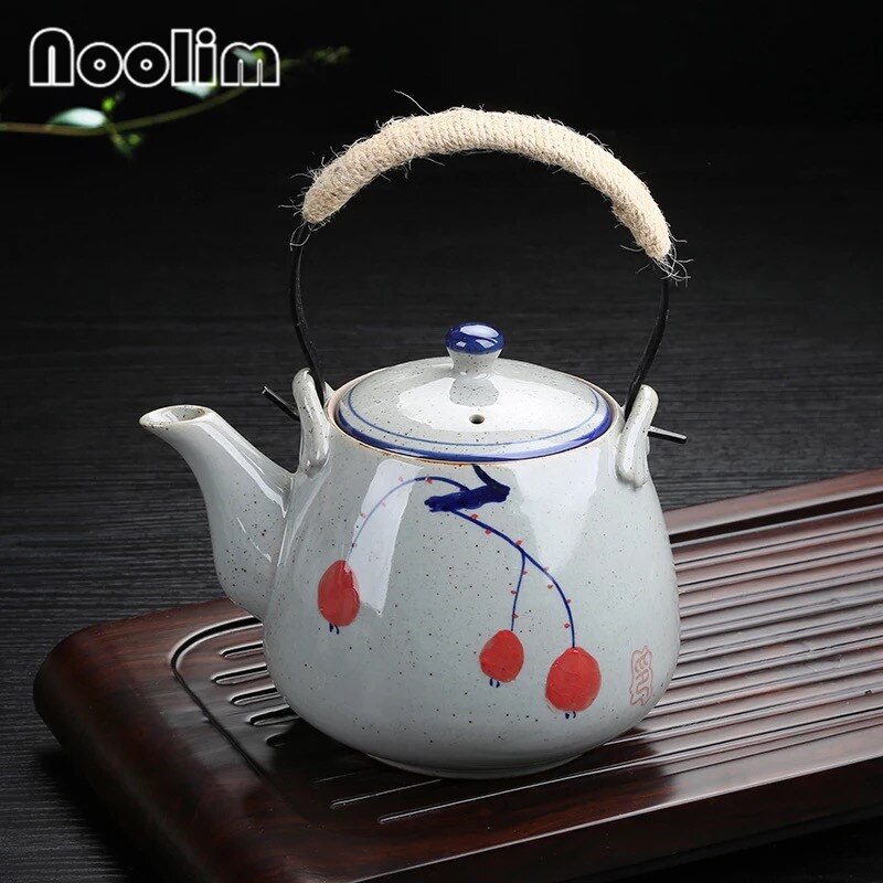 Théière en céramique peinte à la main, grande théière rétro résistante à la chaleur, pour salon de thé, hôtel, ménage, bouilloire en porcelaine, tasse à thé kung fu: Théière-b