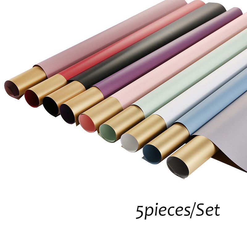 5pcs/set 58*58cm luxury turn gold flower wrapping paper waterproof paper DIY wrapping wedding decoration