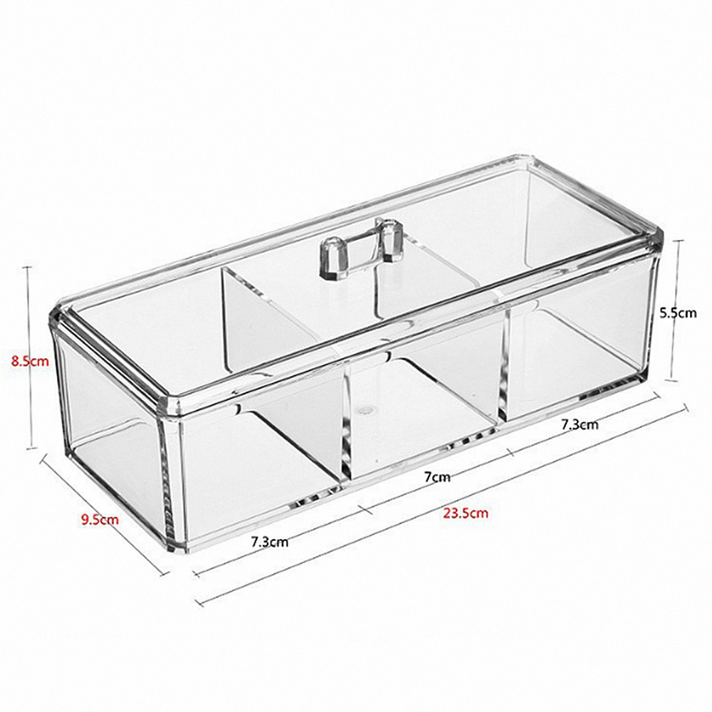 Clear Acrylic Desk Storage and Organizer, 3 Compartment Removable Grid Display Case Container with Lid for Jewelry, Teabag Box: green