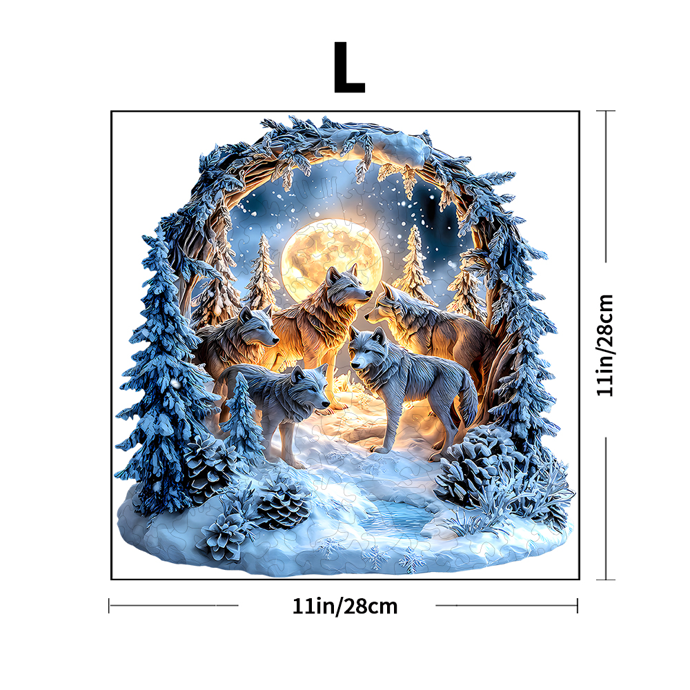 Wooden Puzzle: Magical Winter Wolf Forest Scene as Artistic Handicraft Decor Birthday: Default Title