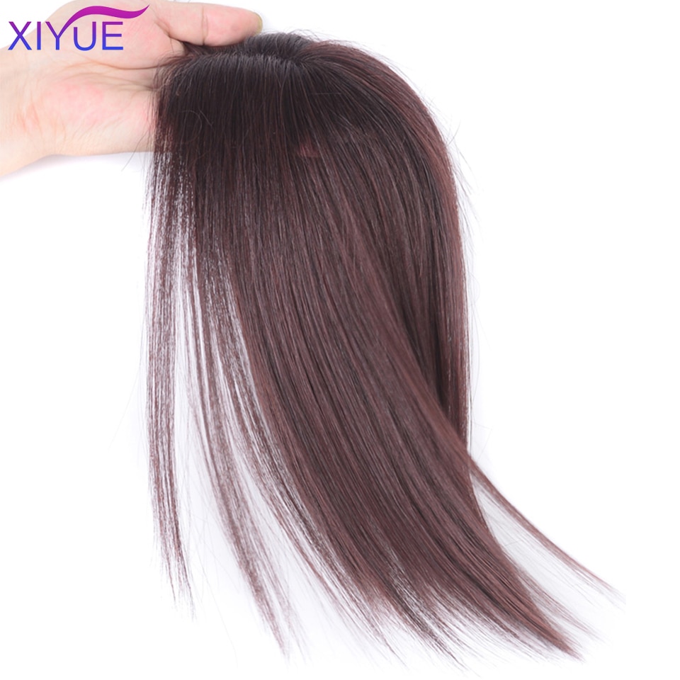 XIYUE Center frange haut cheveux pièces avec frange fait à la main demi-tête perruque droite naturel Invisible remplacement synthétique cheveux pièce