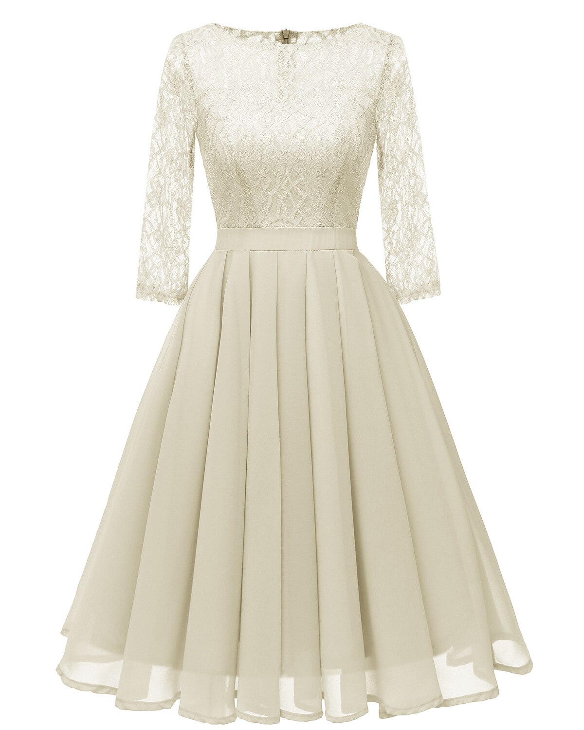 Jul veckade chiffong lila spets kvinnor klänningar kväll fest fantastisk klänning höst vintage vestidos: Beige klänning / L