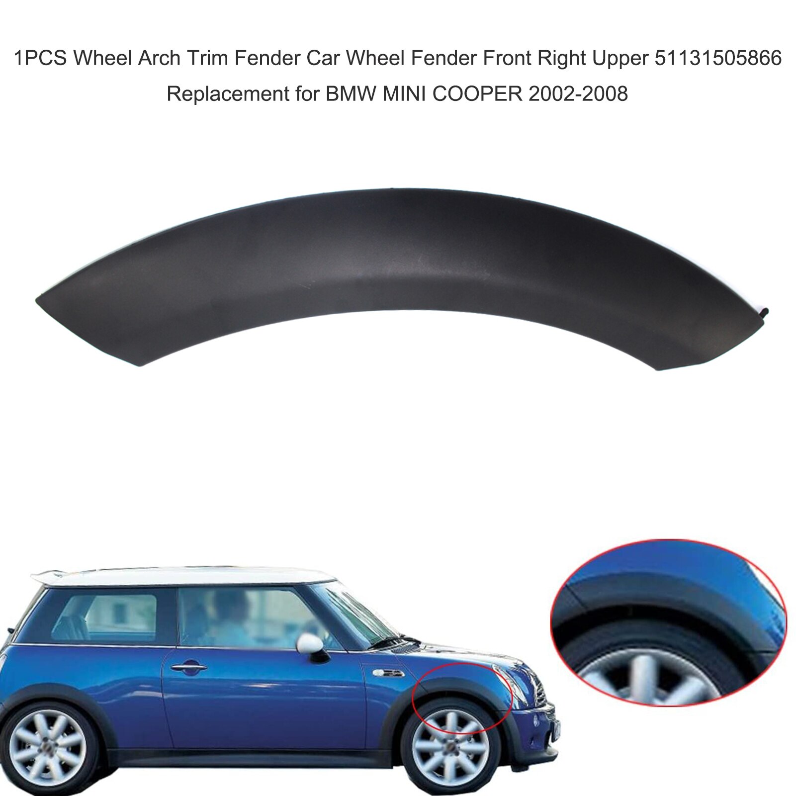 1 kpl pyöränkotelon trimmauslokasuoja auton pyörän lokasuoja edessä vasen ylä 51131505867 vaihto bmw mini cooper 2002: Edessä oikea ylempi