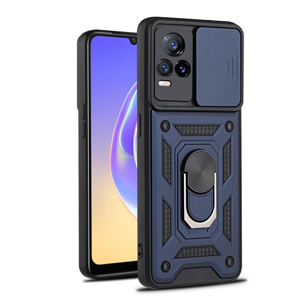 Stoßfest Stand Ring Fall Für VIVO V21e 4G Push Pull Kamera Schutz Telefon Zurück Abdeckung Shell Fundas Für VI VO V 21e 21 e 6.44&quot;: For VIVO V21e 4G / Blue