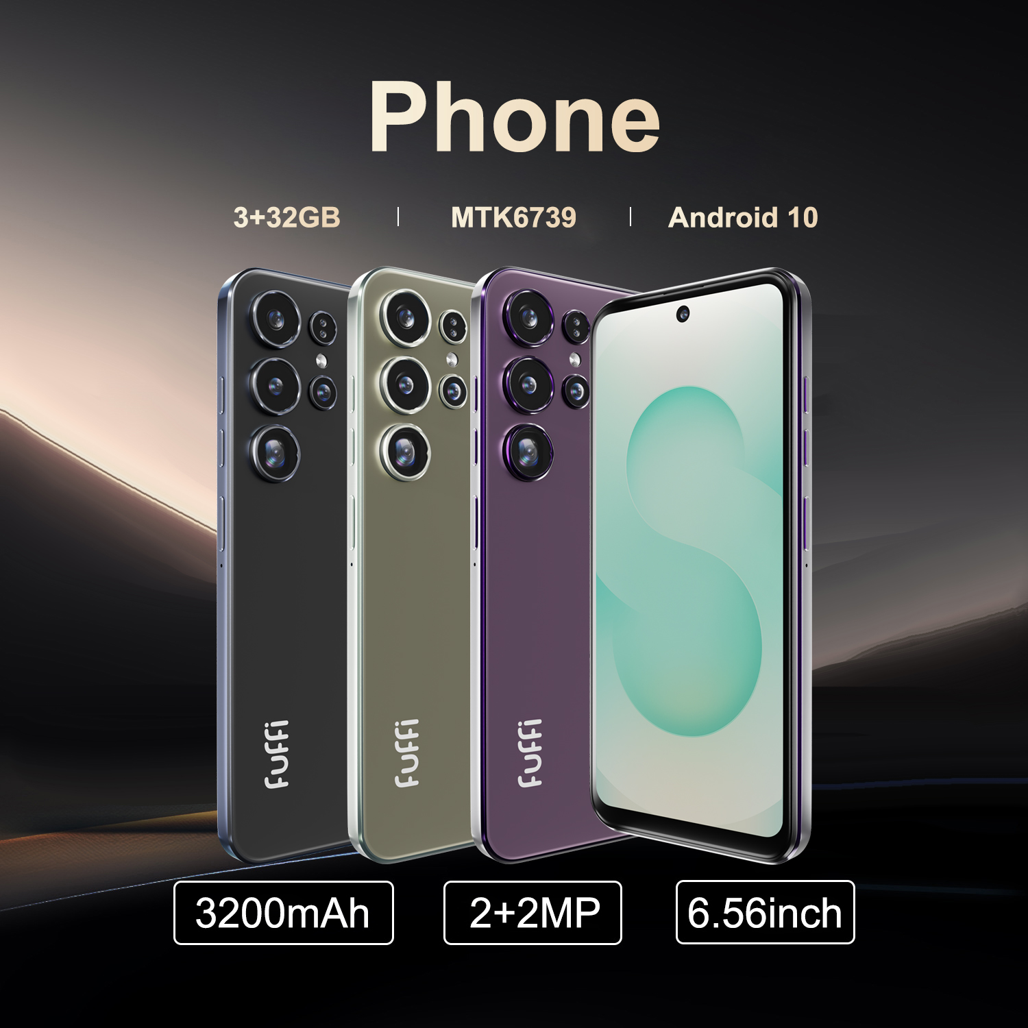 FUFFI 6,56-Zoll-Smartphone, 4G-Netzwerk-Dual-SIM-Telefon, Android 10.0-Telefon mit 32 GB ROM, Quad-Core-Prozessor, 2 + 2 MP Pixel-Telefon