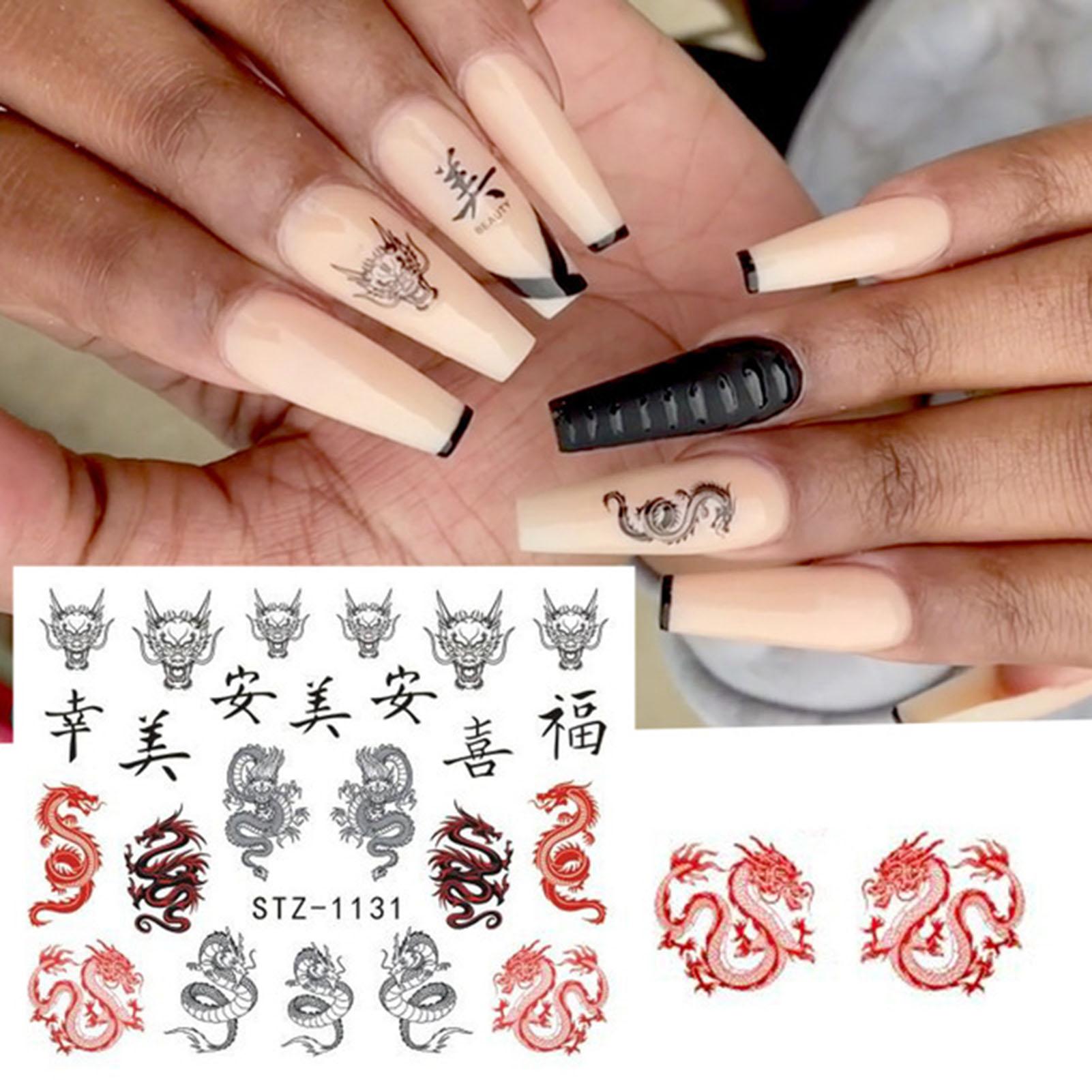 10 stuks chinese drakenpatroon karakters nail art sticker decal manicure decoratie nagelaccessoires