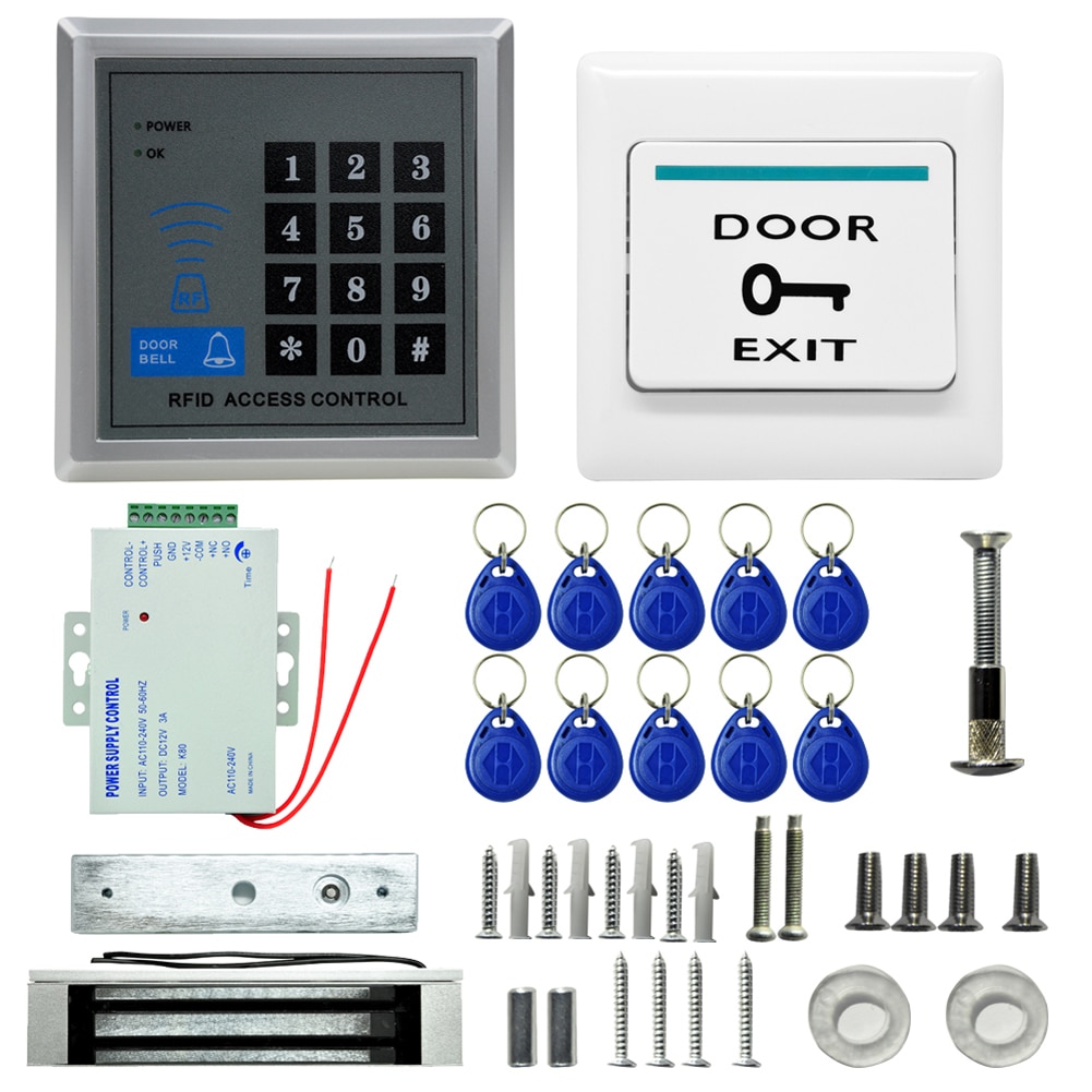 Electric Door Access Control System Kit Power Supply RFID Proximity Door Entry keypad ID Card Password System Door Locks Button