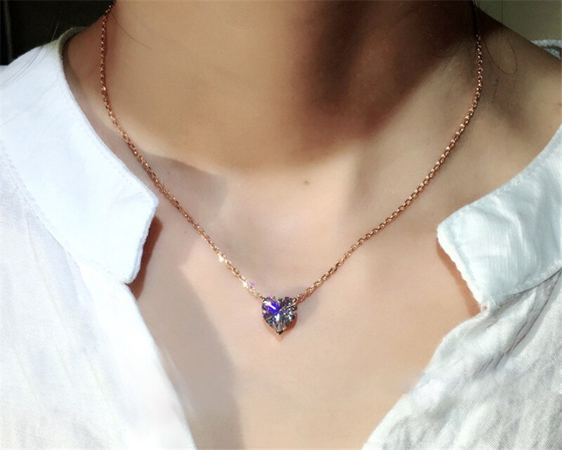 Hartvorm Hanger Echte Zilveren Kleur Bijou Aaaaa Cz Liefde Bruiloft Hangers Met Ketting Voor Vrouwen Bruids Sieraden
