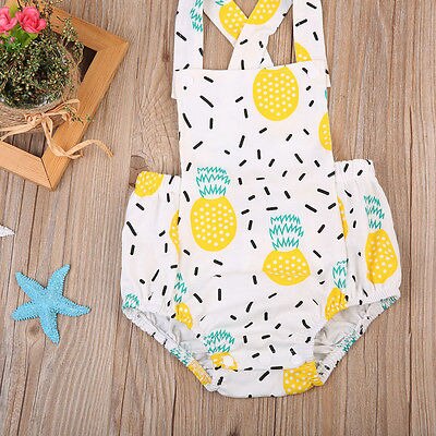 Sød baby pige tøj ananas print ærmeløs romper ryg cross jumpsuit outfit playsuit soldragt tøj