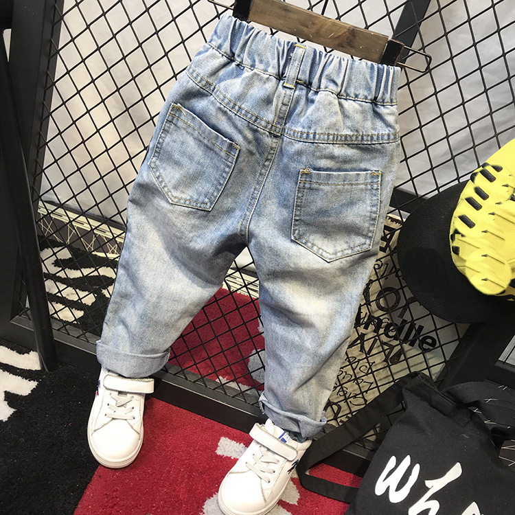 Vintage Hole Children Cowboy Trouser Fold Baby Boys Jeans Spring High-end Breathable Cotton Kids Boys Ripped Denim Pants