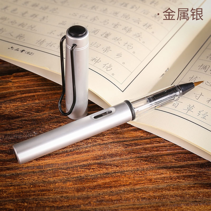 Silver Metal Calligraphy Soft Hair Writing Brush Watercolor Fountain Pen Painting Drawing Tool School Office Supply Stationery
