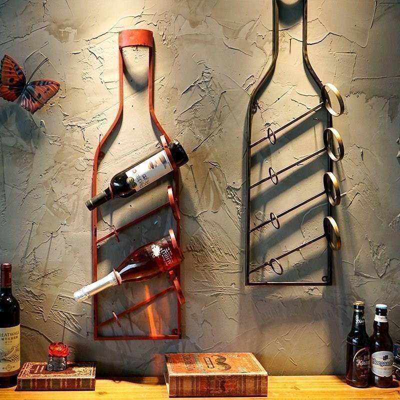 Repisa de hierro para colgar botellas de vino, marco de pared decorativo de metal, accesorios para bar, bares, champán, ideas europeas