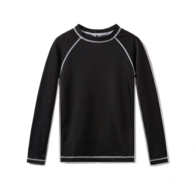 Jongen lange mouw surfwear SPF 50, effen kleur strand top: black -XS