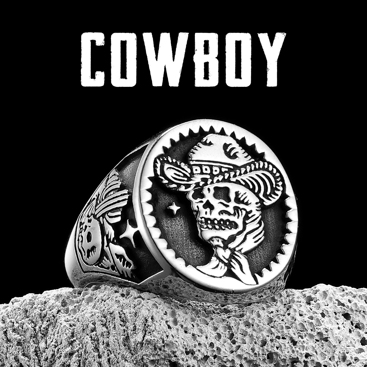 Cowboy Schedel Ratelslang Mannen Ringen Rvs Stalen Vrouwen Sieraden Vintage Punk Rock Cool Stuff Mode Accessoires