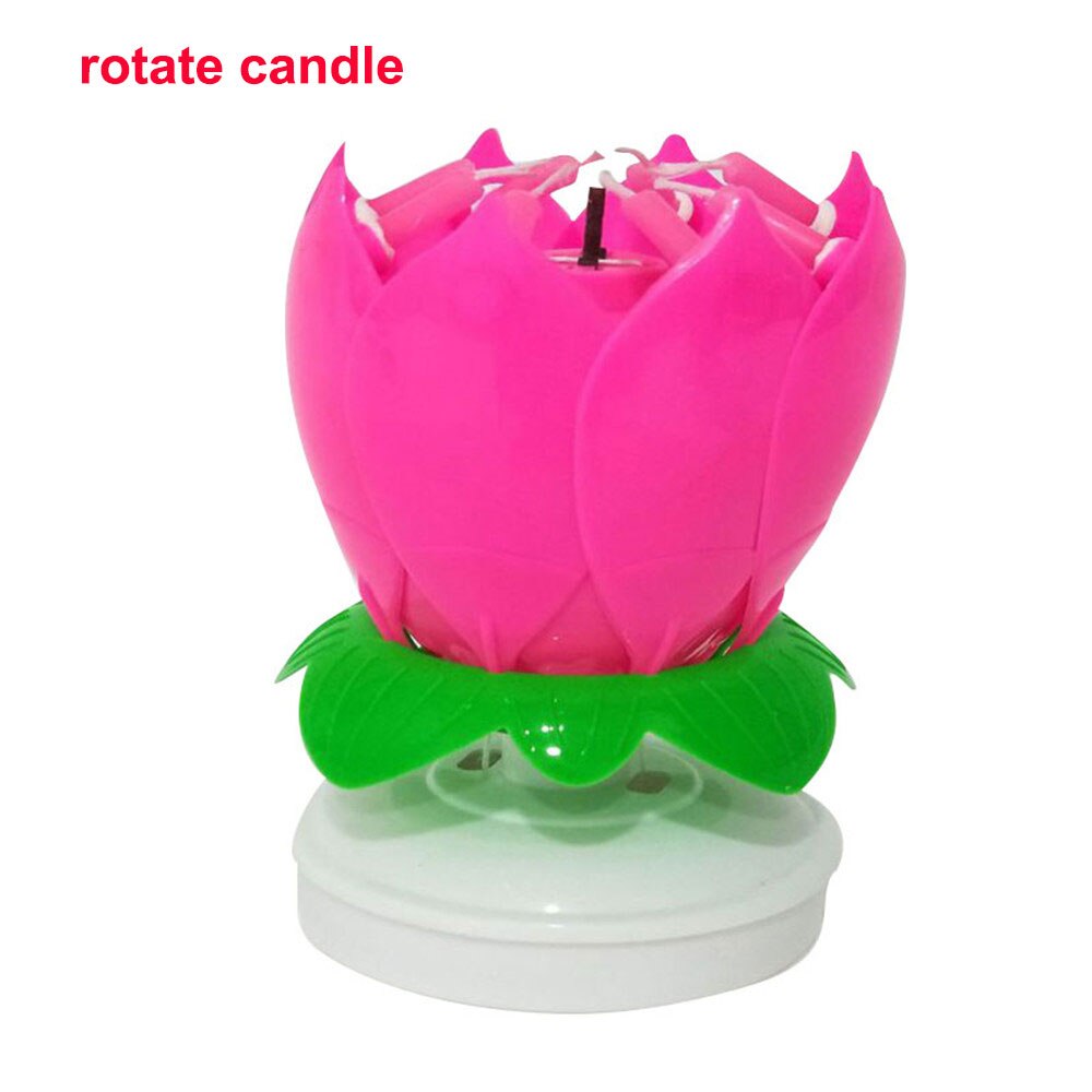 Electronic Birthday Candles Double Lotus Music Blossom Rotating Cake Candle Party Decoration Candle For Birthday Innovative: Pink