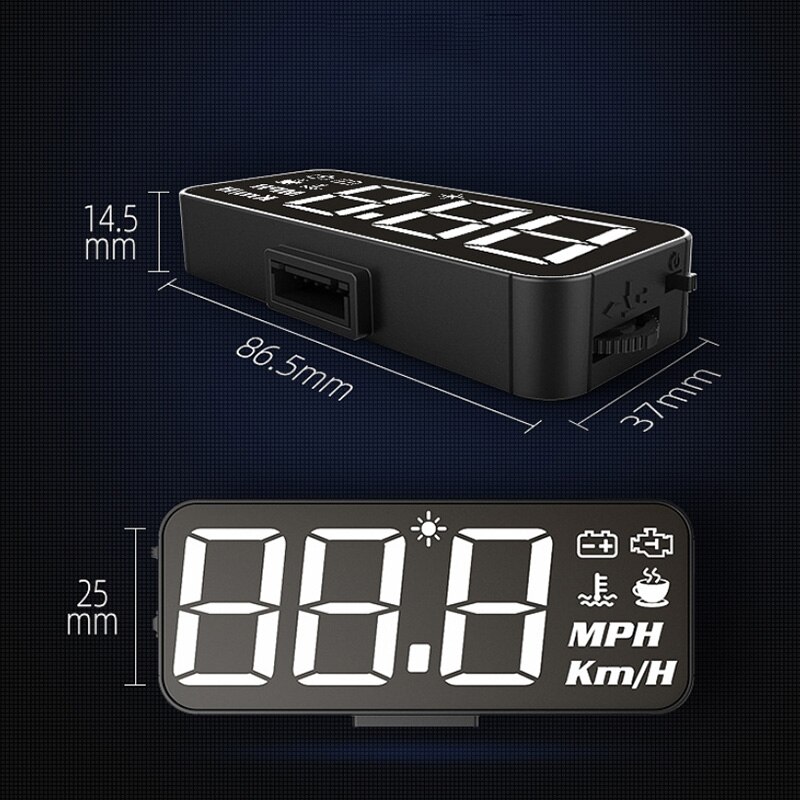 Affichage tête haute HUD de voiture, OBDII, jauge de pare-brise, projecteur, alarme de survitesse, tension, moniteur de température de l'eau, compteur de vitesse