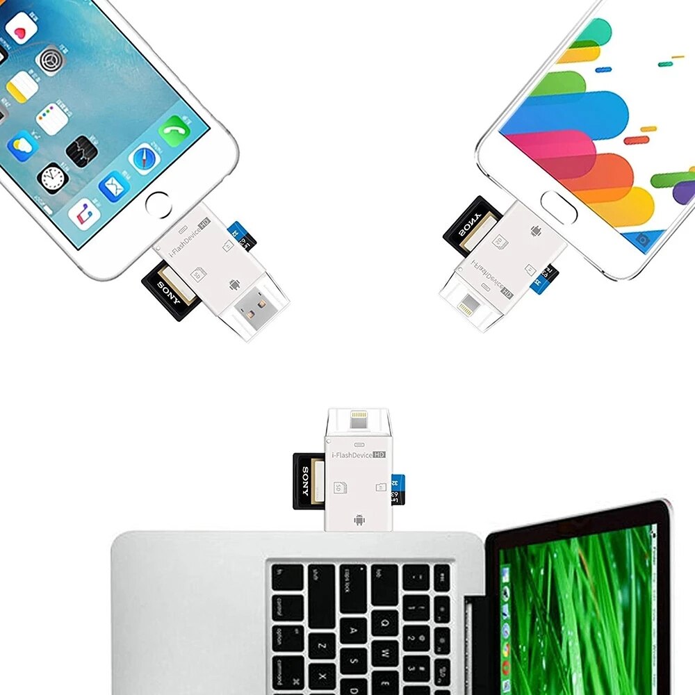 4 In 1 Tf Kaartlezer Otg Adapter Usb Flash Drive Sd Tf Kaartlezer Lightning Naar Microsd Adapter Voor iphone Android