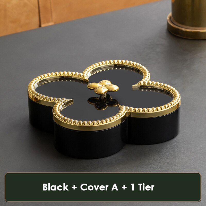 Bloem Vorm Snack Dienblad Decoratieve Plastic Verdeeld Snack Borden Kommen Voor Familie Party Candy Noten Opbergdoos Met Deksel: Black A 1 tier